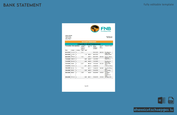 Südafrika First National Bank (FNB) – Beispiel für einen Adressnachweis (Wortvorschau)
